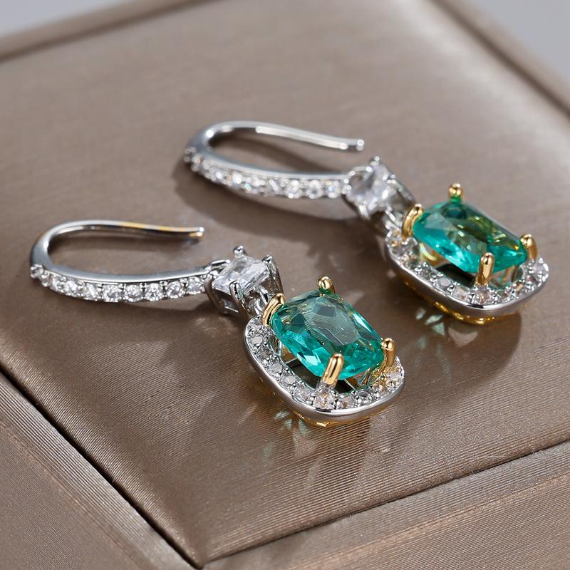 Shiny Green Zircon Drop Earrings for Women Silver Color Party Accessories Elegant Jewelry Gifts