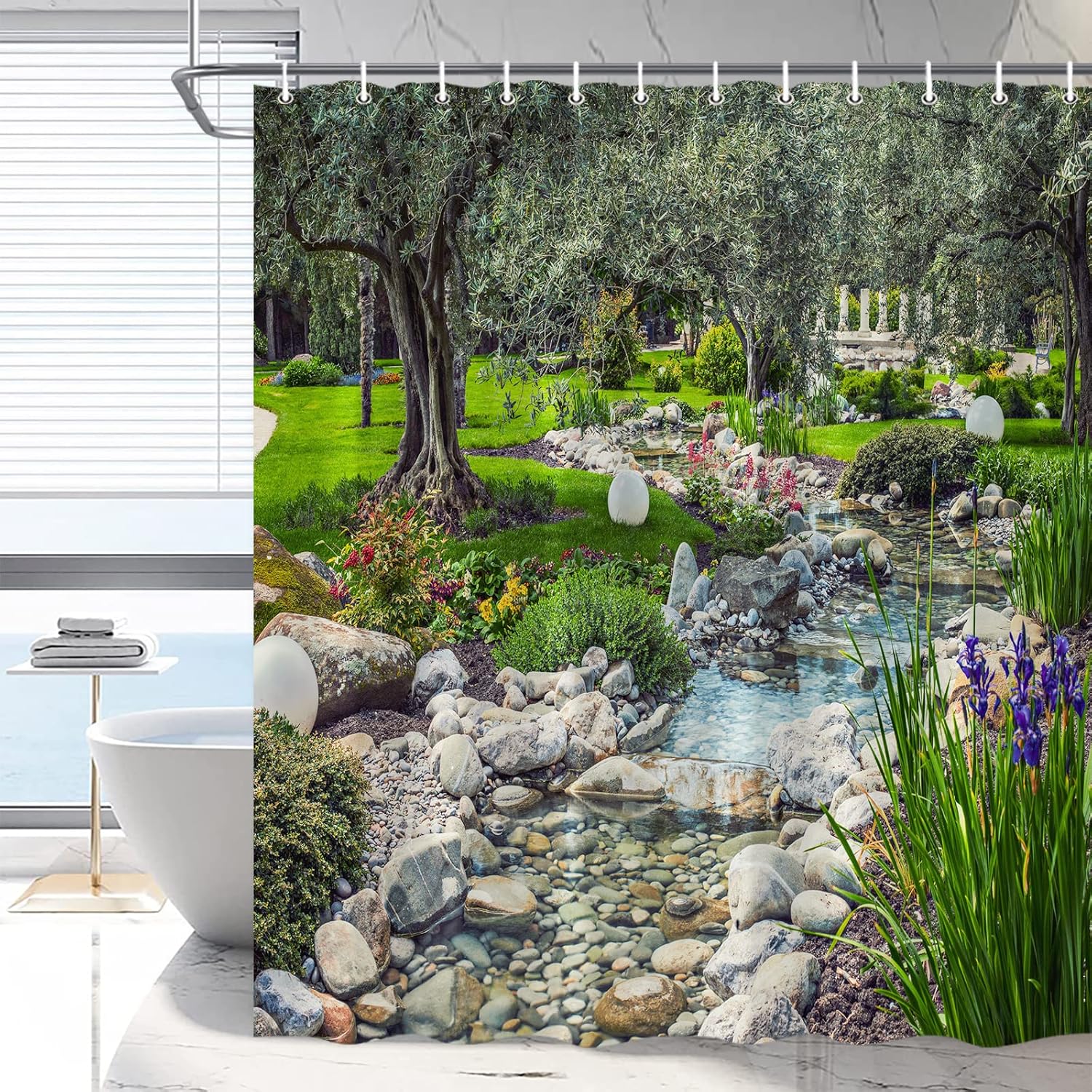 

Garden Scenic Shower Curtain Colorful Flowers Green Landscape Bathroom Curtains Spring Plants Nature Scenery Country Bathtub 90x180CM
