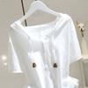Unisex Hooded Short Sleeve Top Loose Fit Casual Hoodie Solid Color Drawstring Button Front Milk Silk Summer Basic Tee