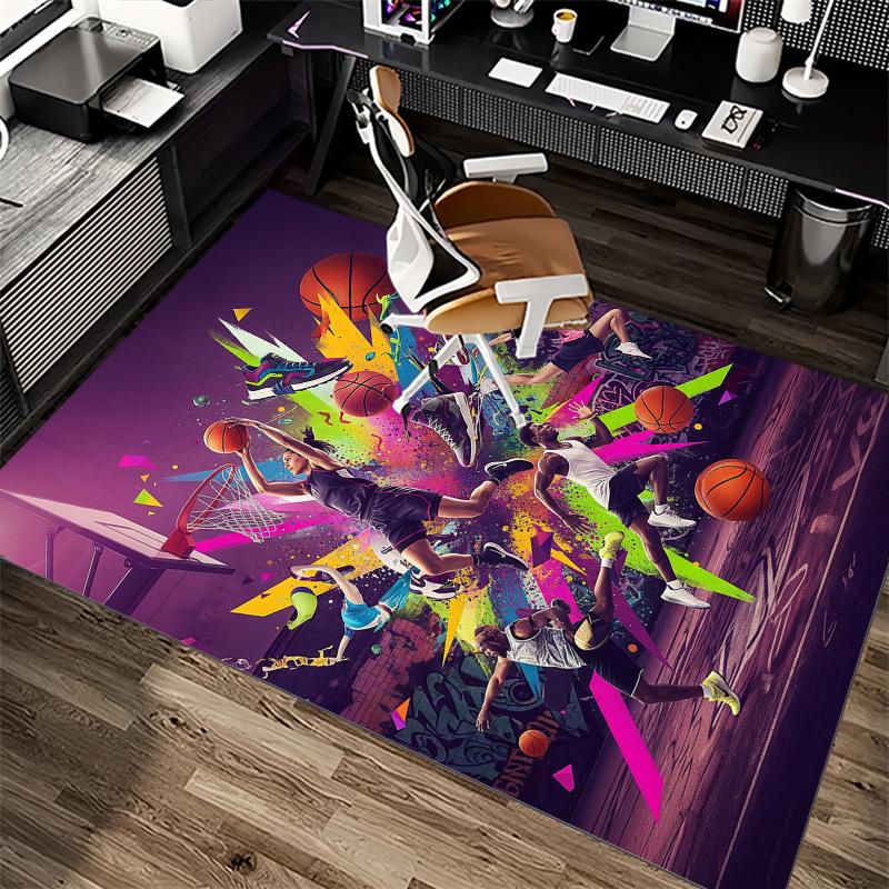 Colorful Graffiti Basketball Sport Print Area Rug Street Athletic Non‑Slip Rectangular Floor Mat Living Bedroom Home Decor Sports Fan Carpet
