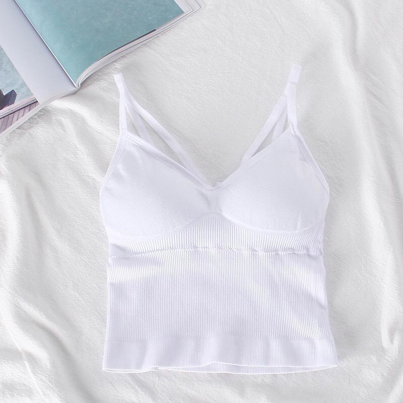Women's Ribbed Crisscross Strap Camisole, Built-in Bra Sleeveless Tank Top