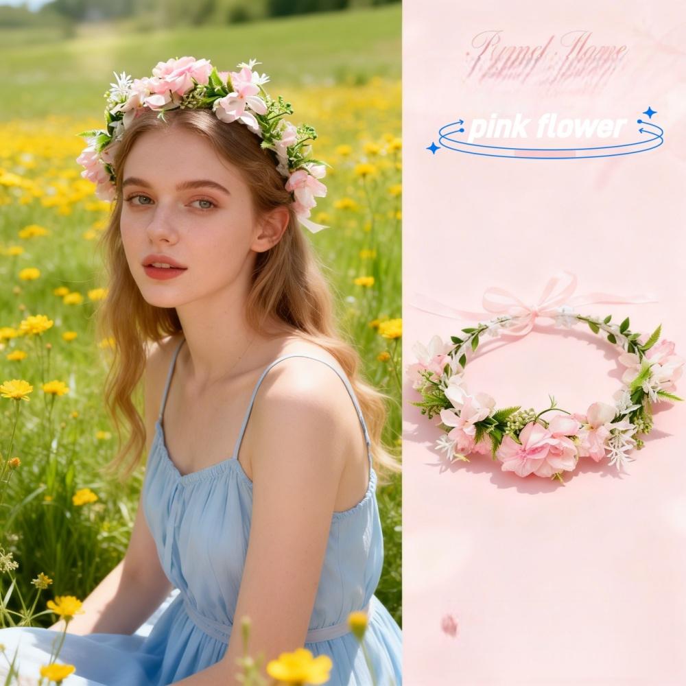 1 Piece Orange Floral Forest Style Wreath Headband, Fresh Style, Suitable for Spring Outings, Picnic Photos, and Bridal Party St