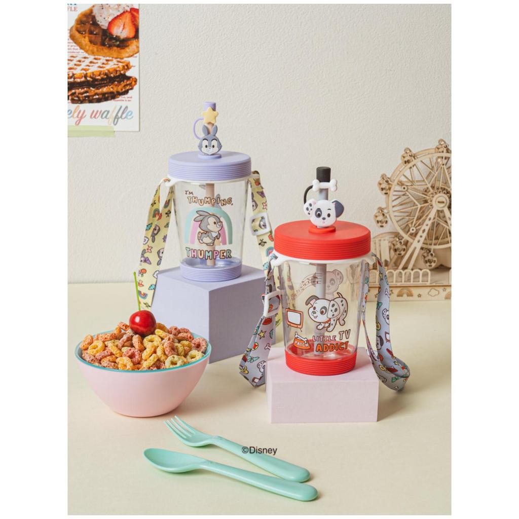 daiso korea Disney Animals Decorative Strap Straw Cup 500ml