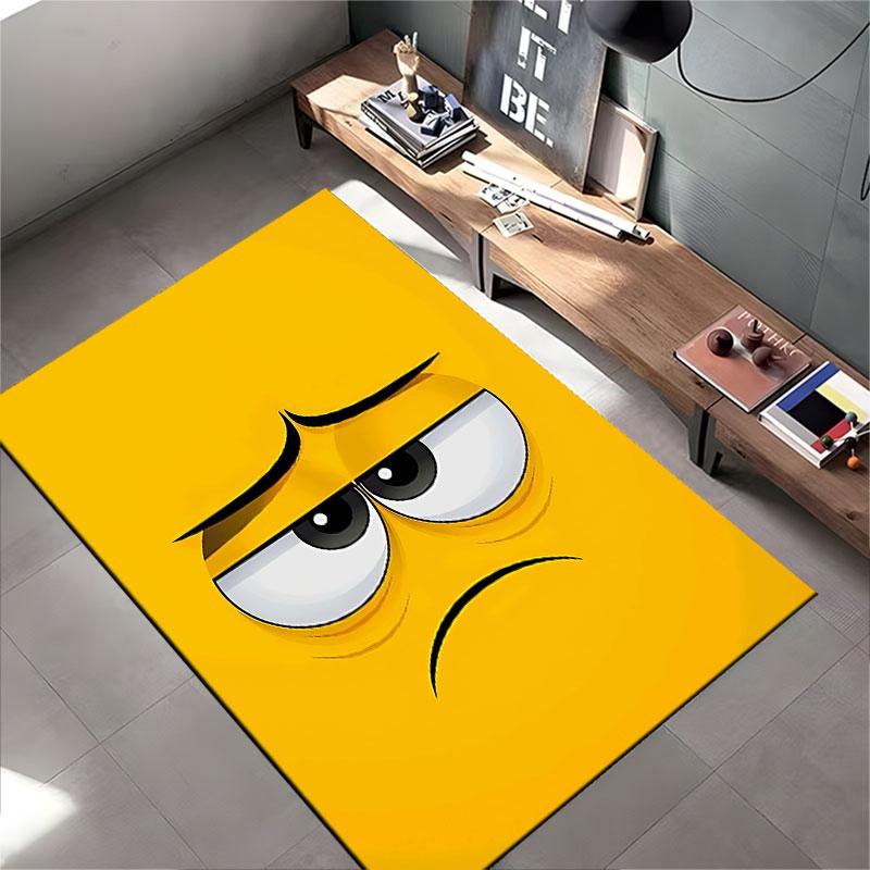 Sad Face Yellow Cartoon Carpet suitable as a non-slip mat for the living room or bedroom sofa