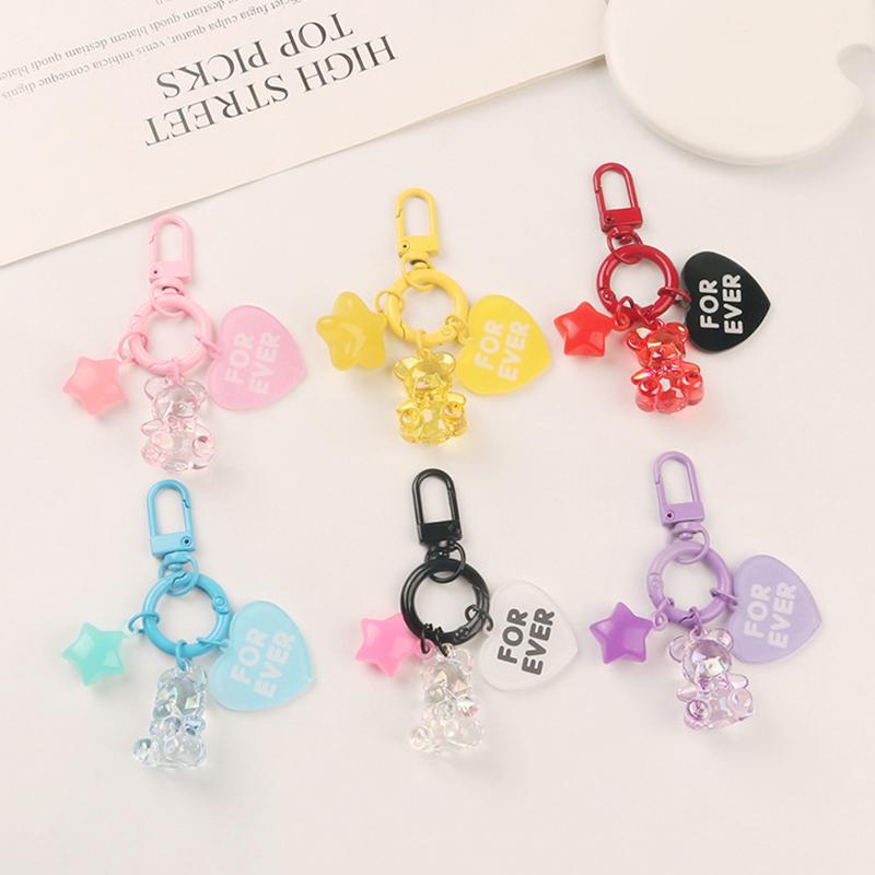 Cartoon Bear Animal Star Keychain Key Ring For Friend Cute Creative Bag Car Earphone Box Pendant Key Accessories Bag Pendant