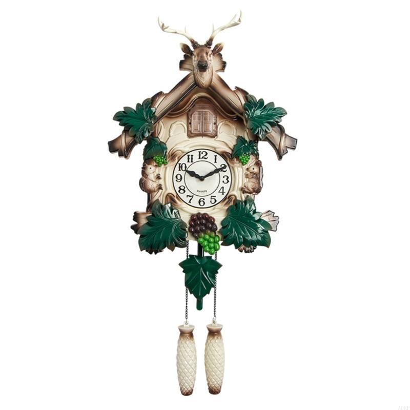 Wall Mounted Cuckoo Clock with European Retro Deer Head Design and Hourly Chimes Quiet Accurate Timekeeping A0KF