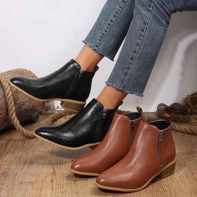 Talla Grande Casual Botas de Nieve de Caña Corta Cuadradas de Suela Gruesa Otoño Invierno PU Botines Martin Cremallera Lateral Zapatos 36-43