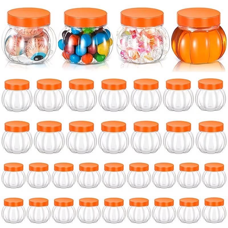5/10 Stück Kürbisglas Transparente Kunststoff-Süßigkeitengläser mit Deckel Halloween-Partys Süßigkeitsboxen Snack-Kekse Getreide-Tee Organisation