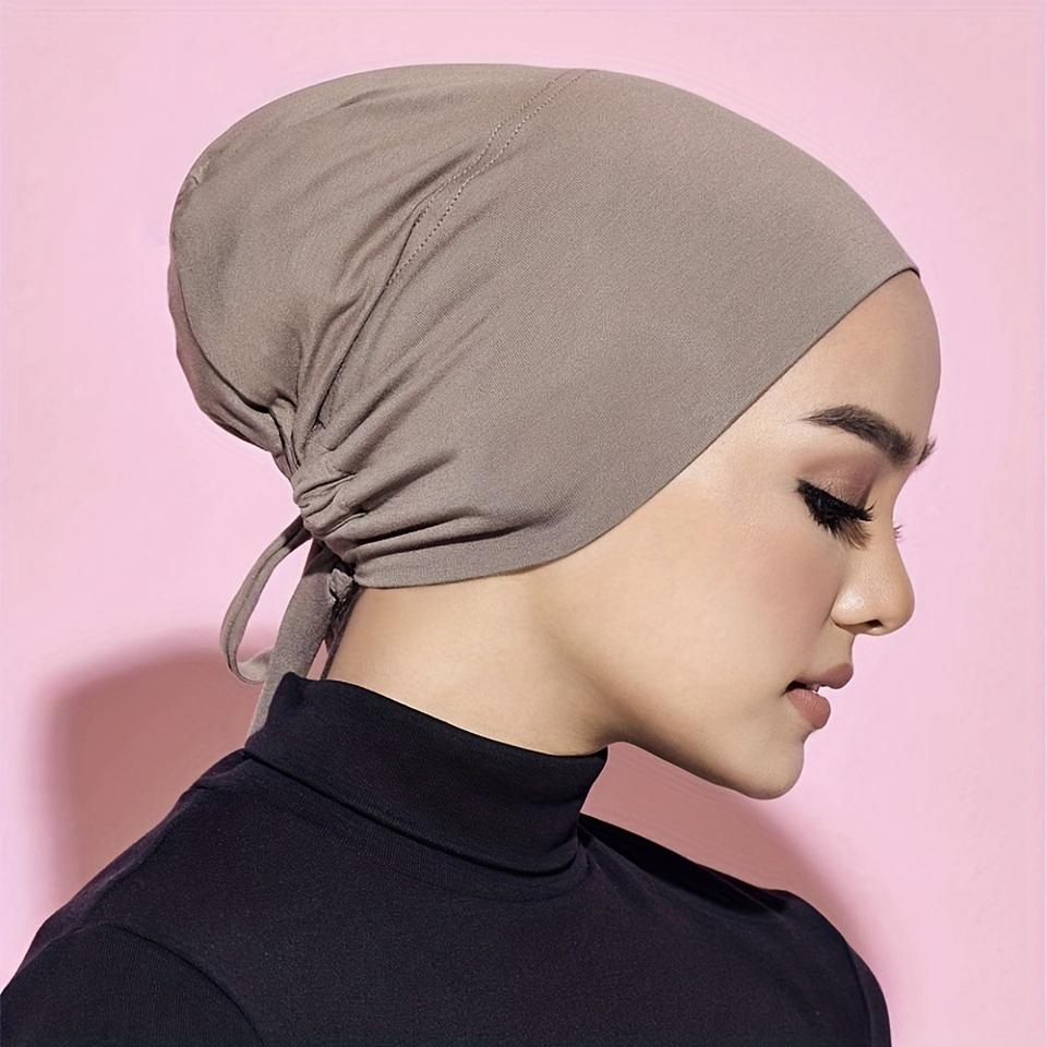 Modal Mercerized Cotton Elastic Drawstring Base Cap Solid Color Women's Hijab