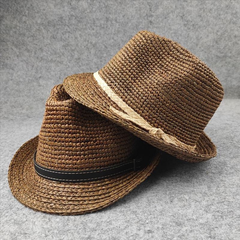 Small head circumference women's hat summer raffia top hat British style hand-woven jazz hat casual simple men's hat