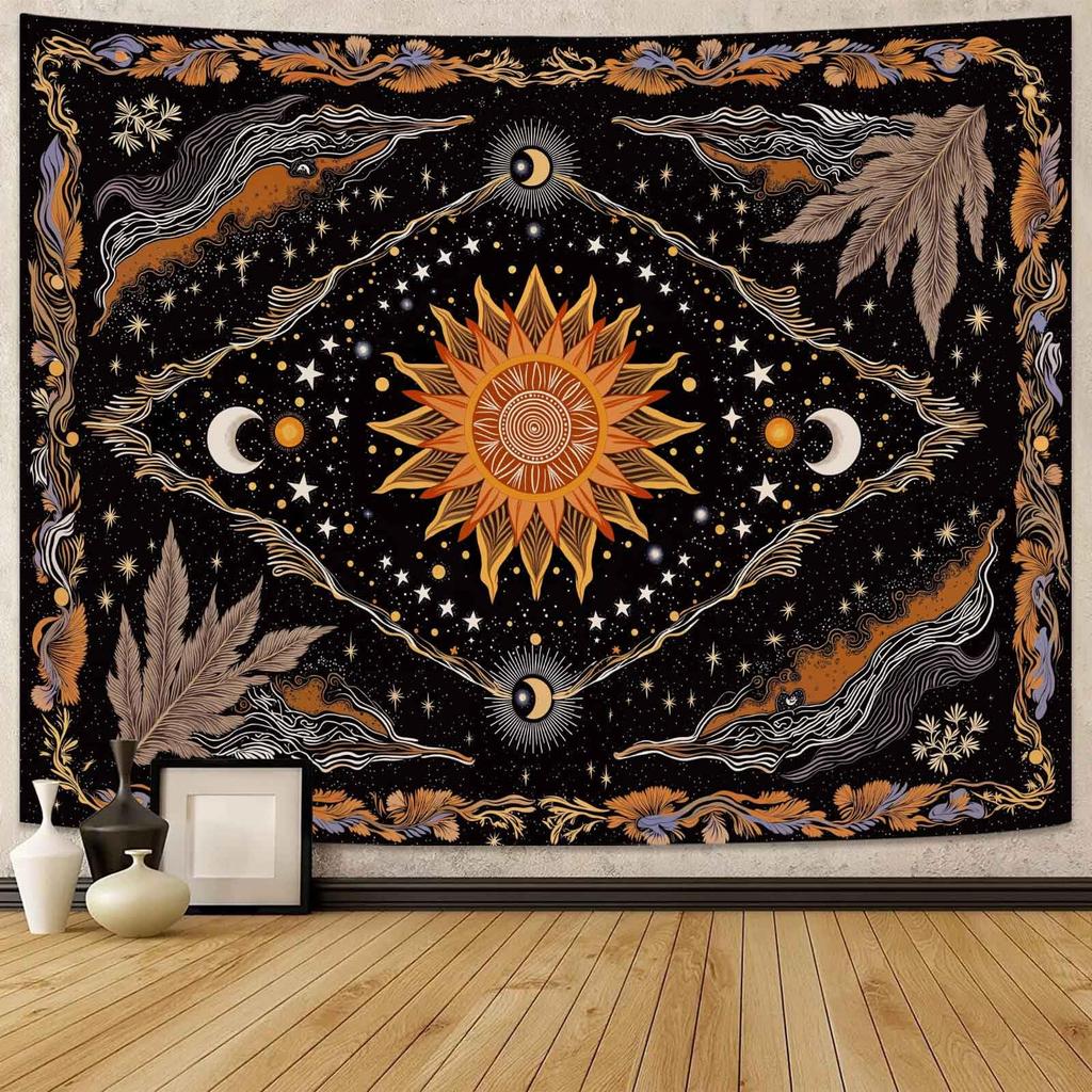 Mystical Moon Phase Butterfly Tapestry, Floral & Celestial Print with Wildflowers, Wall Decor for Nature & Witchy Rooms