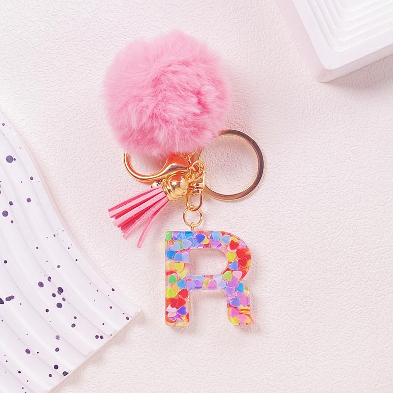 1PC Keyring Colourful A-Z Gift Tassel Key Accessory Alloy Fluffy Keychain Initial Pendant For  Bags Backpacks Glitter