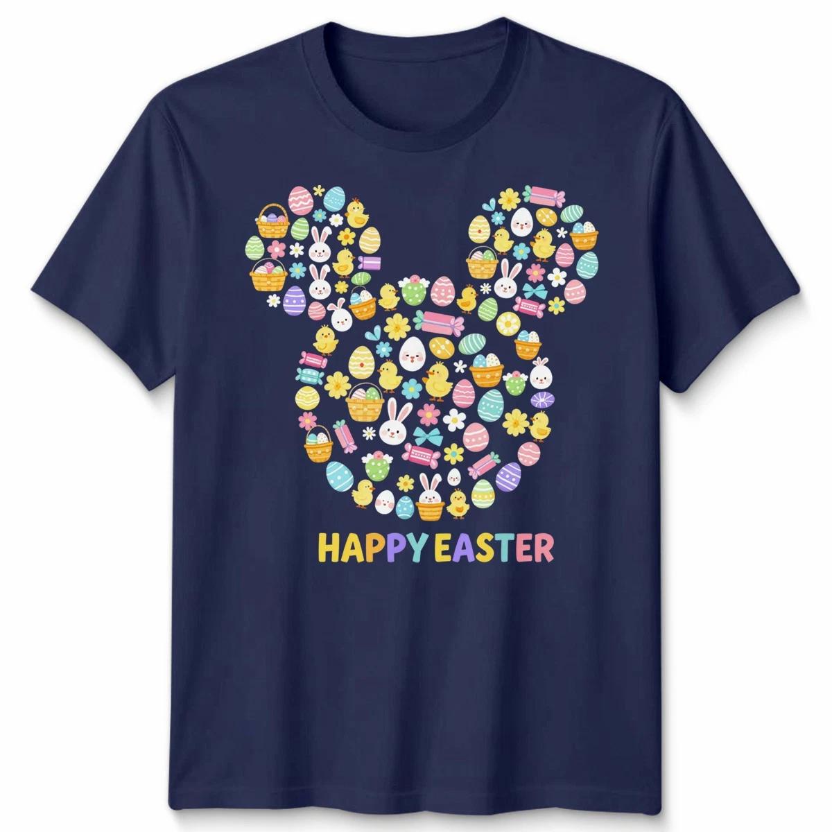 Mickey Mouse Head Happy Easter Icons Cute Message Unisex T shirt L
