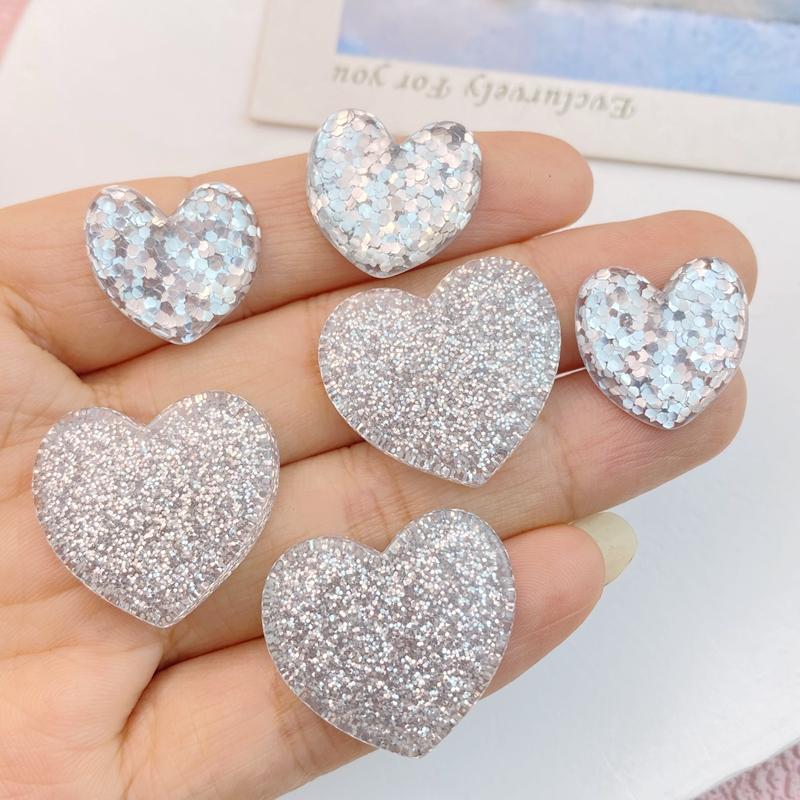 10Pcs New Cute Cartoon Silver Heart Series Flat Back Ornament Jewelry Bows Accessories
