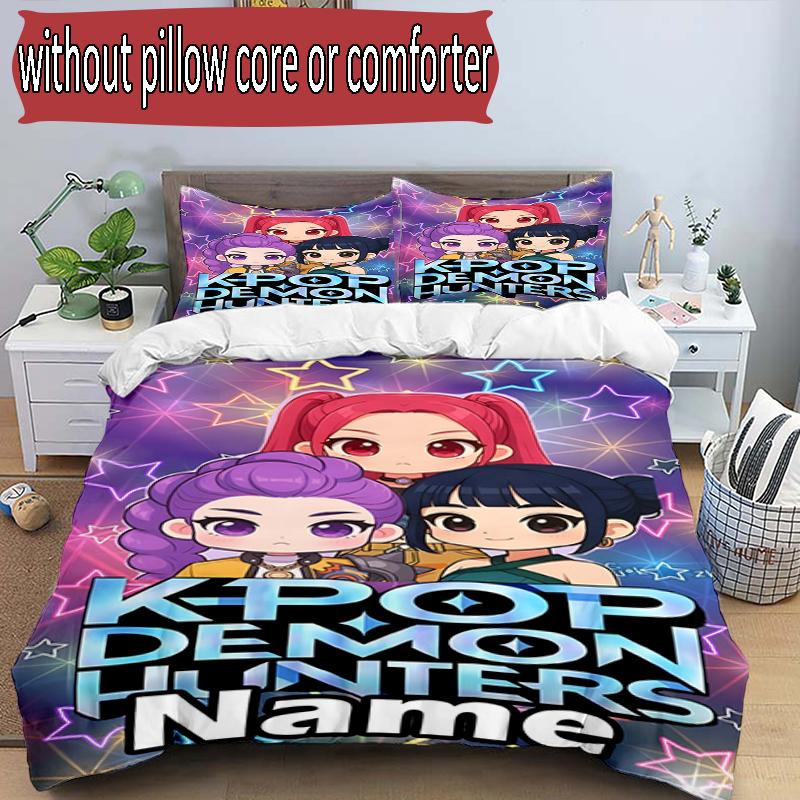 Set copripiumino 3 pezzi (1*Copripiumino + 2*Federe, Senza Nucleo), Set Biancheria da Letto Personalizzato con Nome KPop Cacciatori di Demoni, Decorazione Camera da Letto Casa Regalo