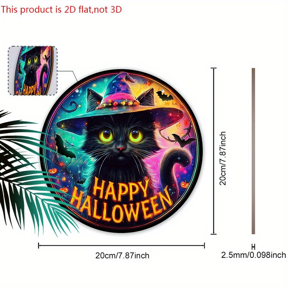 Wooden Halloween Sign with Black Cat Pattern Design - Unique Wall Pediments with Happy Halloween - Ideal for Front Door, Yard, Porch, Room Decor