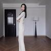 V-neck long-sleeved knitted dress women's autumn new temperament waist strap slim hip-wrapped long skirt