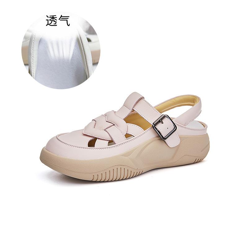 

Leather hollow sandals 2025 summer new women s sports bag head sandals trendy casual flat love women s shoes 35 розовый