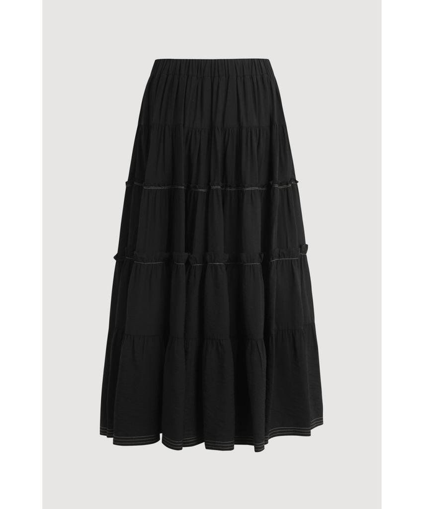 LUCKY CHOUETTE Shirring Back Banding Long Skirt (Black) Lfkax25560Bkx