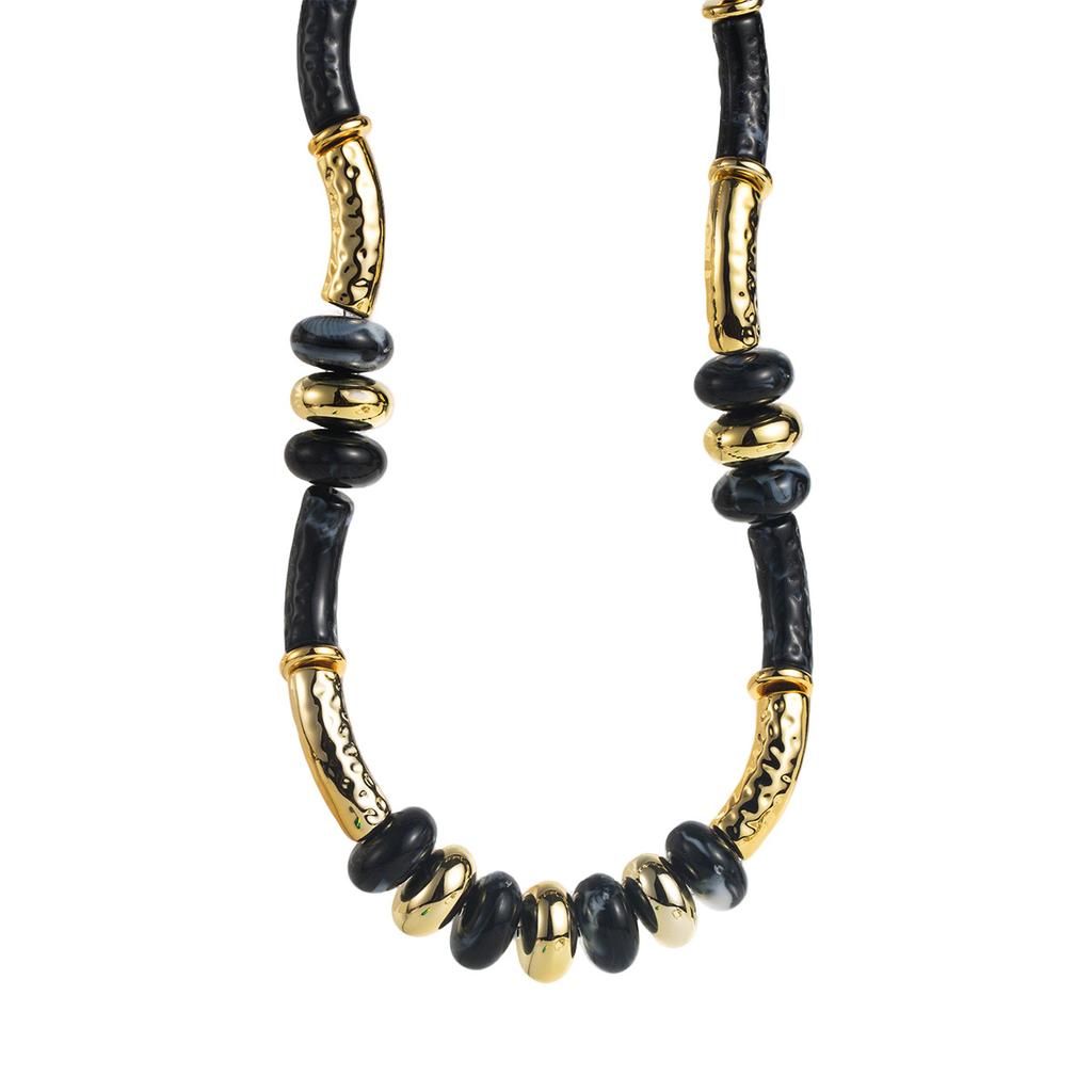 Personalized Retro Geometric Alloy Acrylic Necklace, Fashionable Exaggerated Color Matching Beaded Collarbone Chain