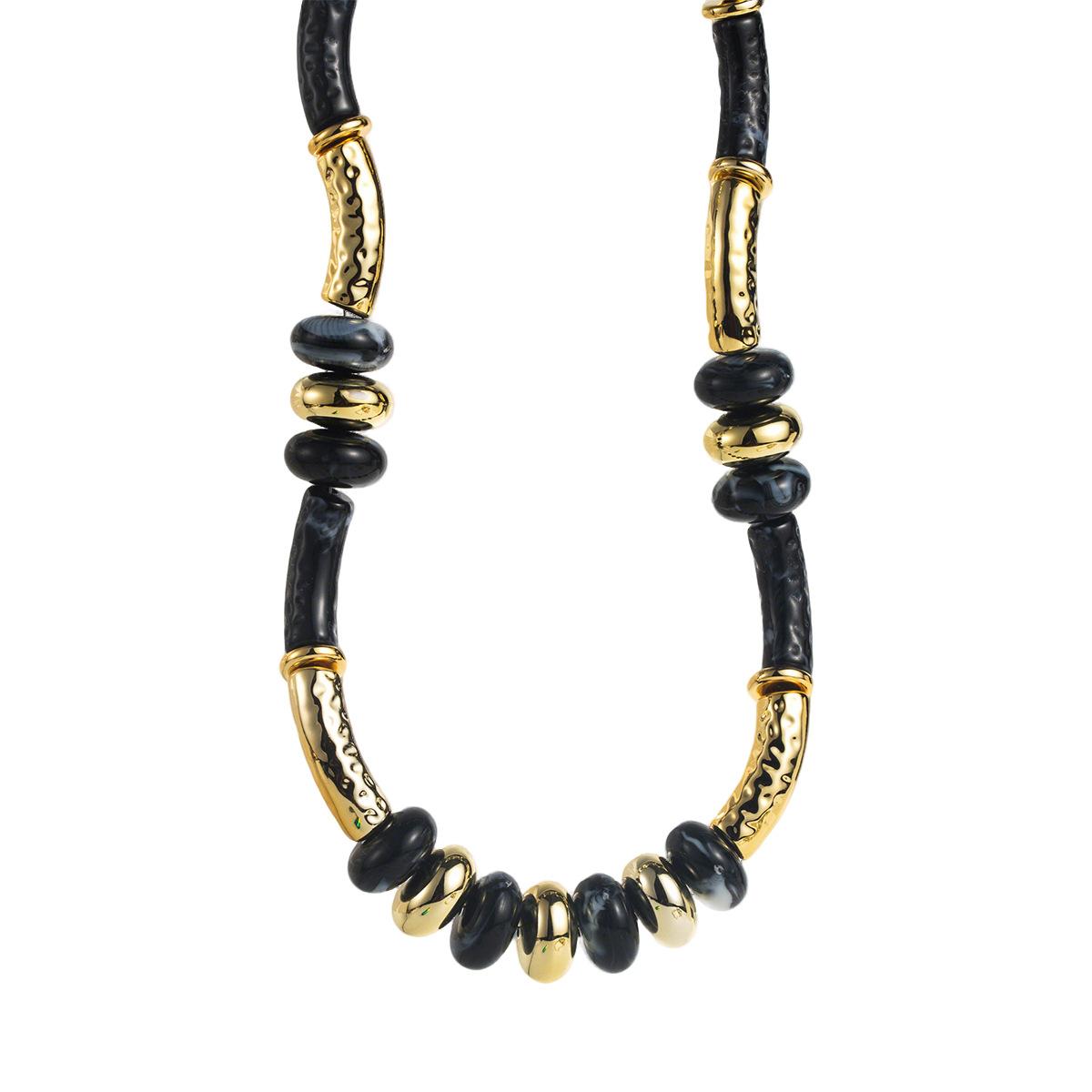 Персонализированное ретро геометрическое ожерелье из сплава и акрила, модная преувеличенная цветовая гамма, бисерная цепочка на ключицу