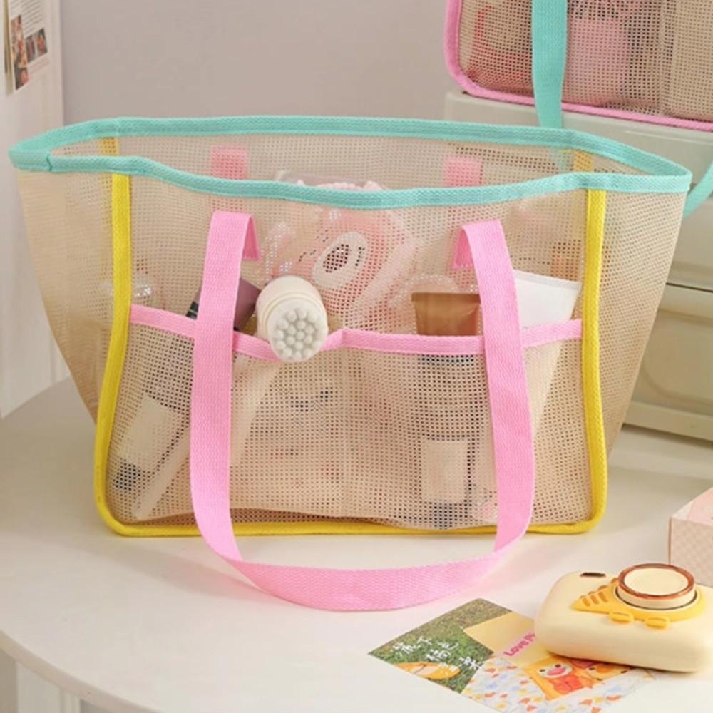 Mesh Beach Bag Foldable Tote Bag Portable Handbag For Women