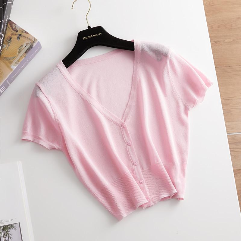 

Ice Silk Short-Sleeve Knit Cardigan - Women s Summer Loose-Fit Sun Protection in Korean Style 3XL