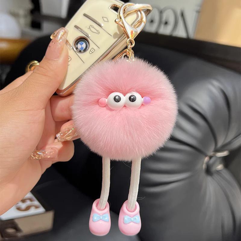 Cute Rex Rabbit Plush Keychain - Long Legs Little Coal Ball Bag Charm Doll