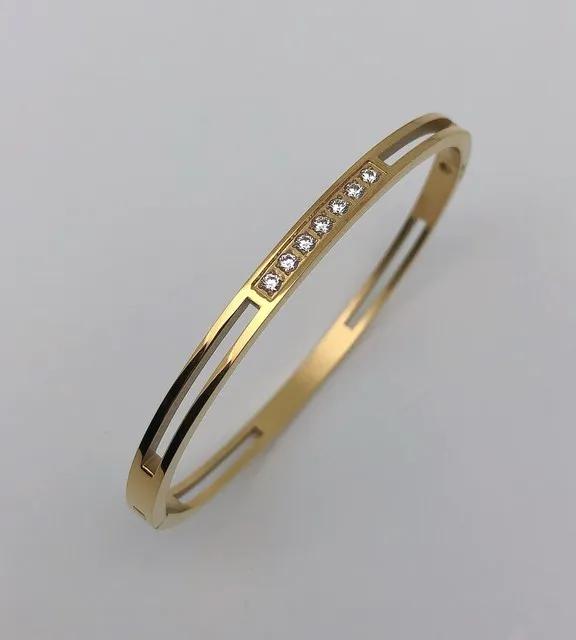 New Design Stainless Steel Zircon Inlaid Bracelets & Bangles for Women Gold Silver Color Waterproof Luxury Brand Jewelry Gifts