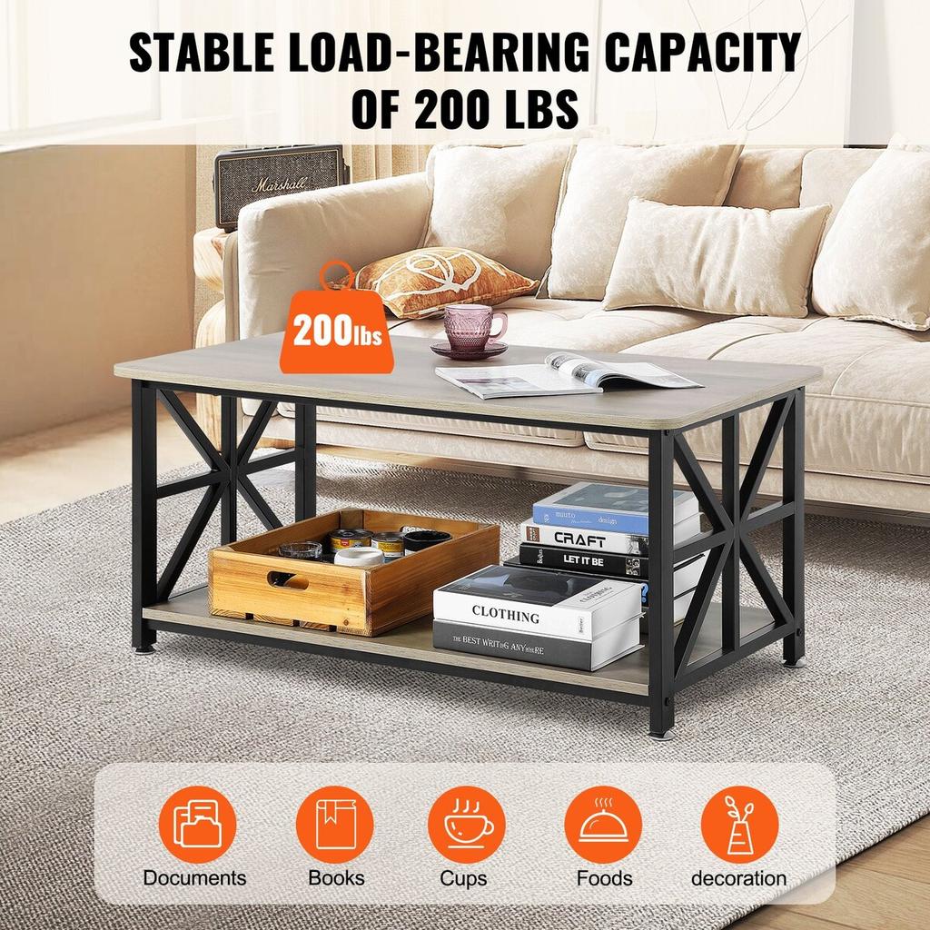 40" Farmhouse Coffee Table Rectangle Table with Open Storage Compartment