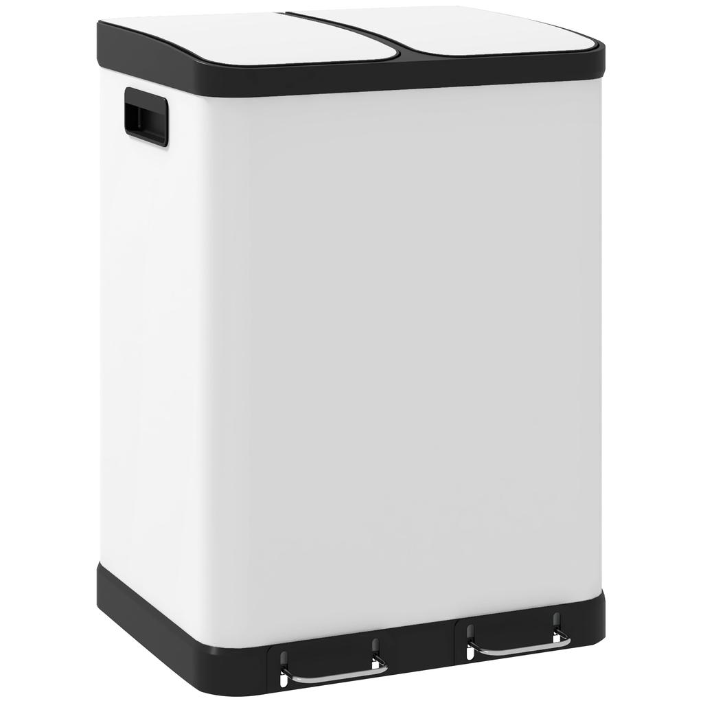 Dual Compartment Trash Can, 2 X 30L, Fingerprint-Resistant, Pedal, Removable Inner Bins, Grey