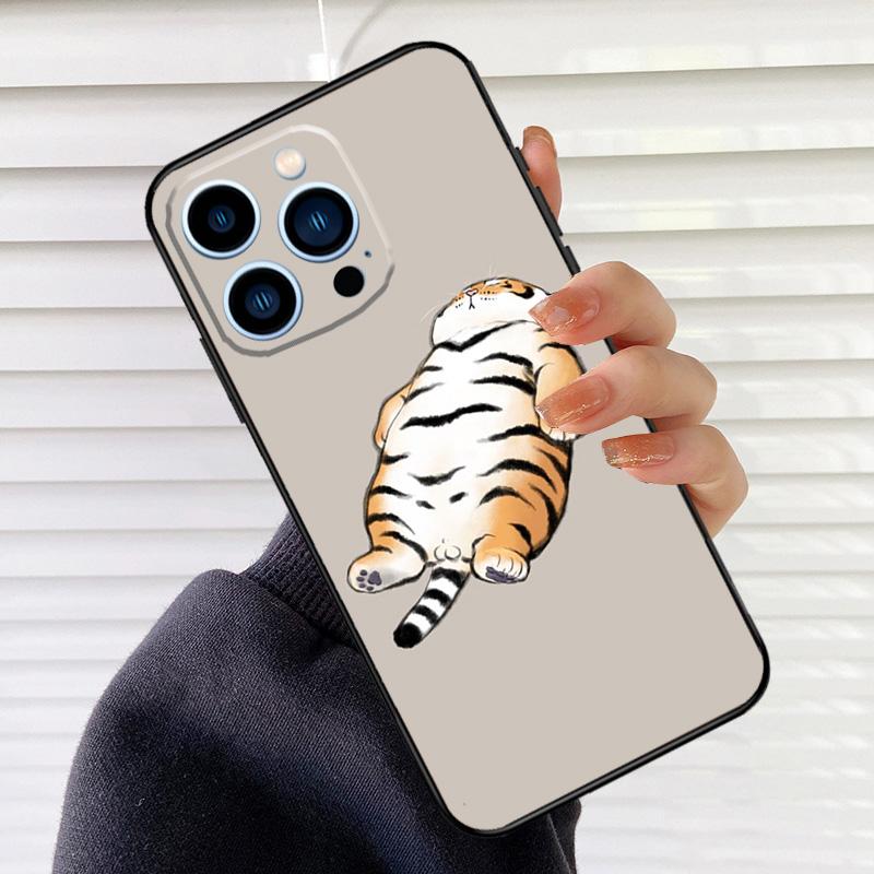 fat tiger Cartoon Funny Phone Case For iPhone 16 15 14 13 11 12 17 Pro Max mini 15 16 Plus 16e 17 Air Cover Fundas