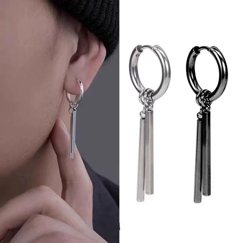 Titanium Steel High-end Style Earrings for Men, with Solon Ear Hooks.