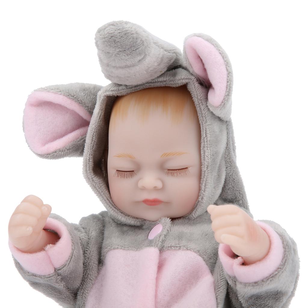 Mini Baby Doll Lifelike Silicone Closing Eyes Bath Toys Girls Doll Toy for NewbornsGray Pink Doll