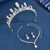 Crown Tiara Necklace Earrings Vintage Atmospheric Rhinestones Birthday Crown Hair Accessories Bridal Wedding Dress Three-Piece Set
