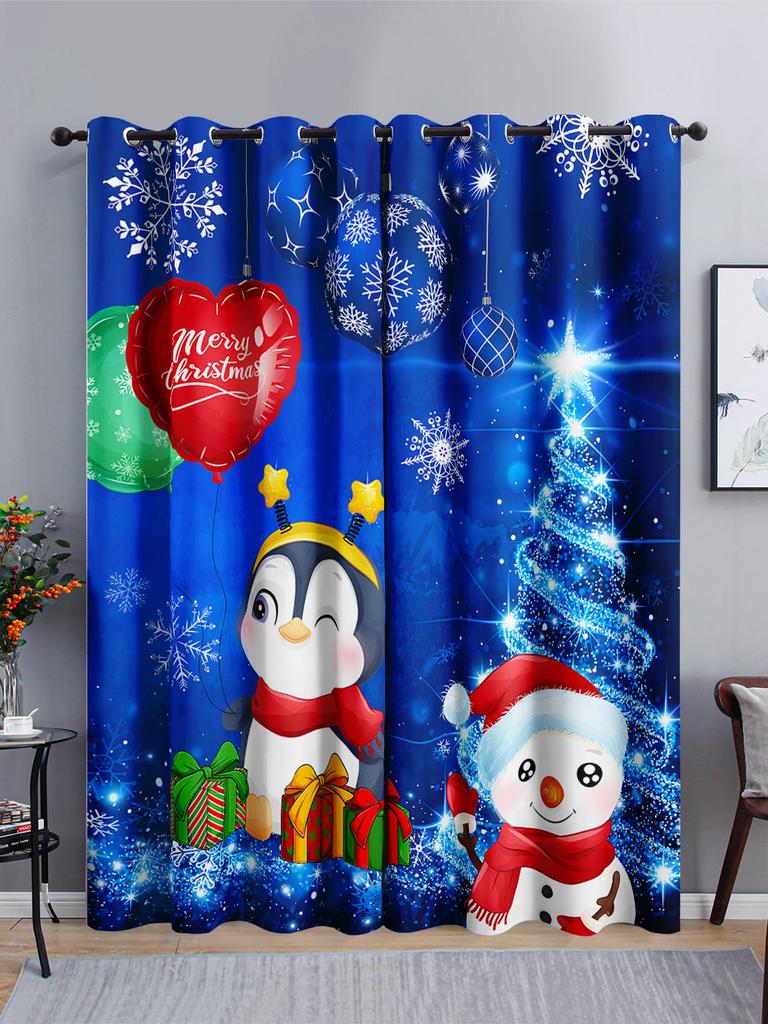 Curtains Cartoon Santa Holiday Curtains Bedroom Living Room Blackout Curtain Perforated