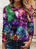 Women's 3D Floral Print T-shirt Fashionable Long-sleeved Round Neck Regular Tops Holiday Weekend Spring and Autumn