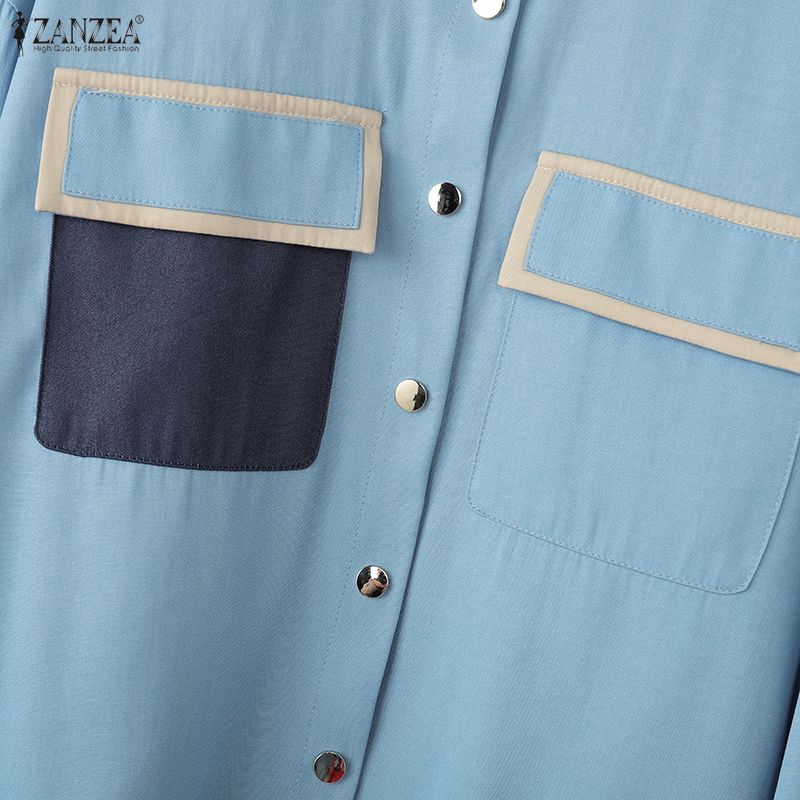 ZANZEA Women Casual Turn Down Collar Loose Long Sleeve Blouse