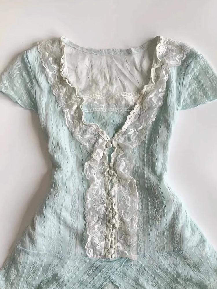 Vintage Lace Ballet Mini Skirt & Mint Top Set