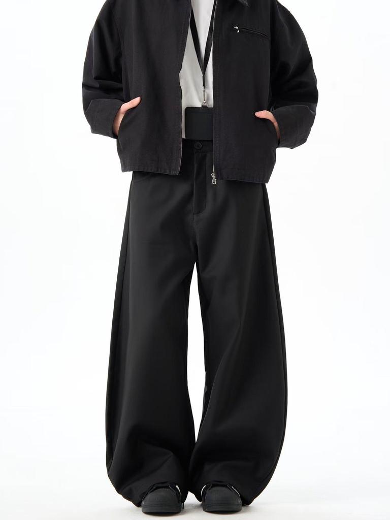 Unisex Retro Black Scimitar Wide-Leg Casual Pants for Spring & Autumn
