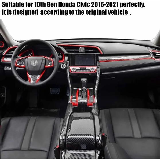 11 buc Fibra de Carbon Console Auto Bord Central Cover Autocolante Ornamentale pentru Honda Civic Sedan 2016-2020 Decaluri Adezive Decorative