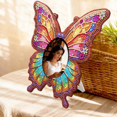 Wooden DIY Butterfly Diamond Painting Kit Special Shape Photo Frame Diamond Art Kits for Home Living Room Office Table Top Decor