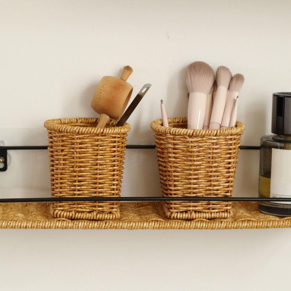Rustic Style Imitation Rattan Storage Bucket Simple Large Capacity Tableware Storage Container Save Space Portable