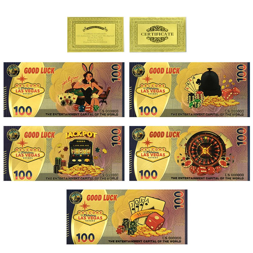 

Las Vegas Lucky Commemorative Gold Foil Banknote 100 denomination simulation currency, plastic currency, game props