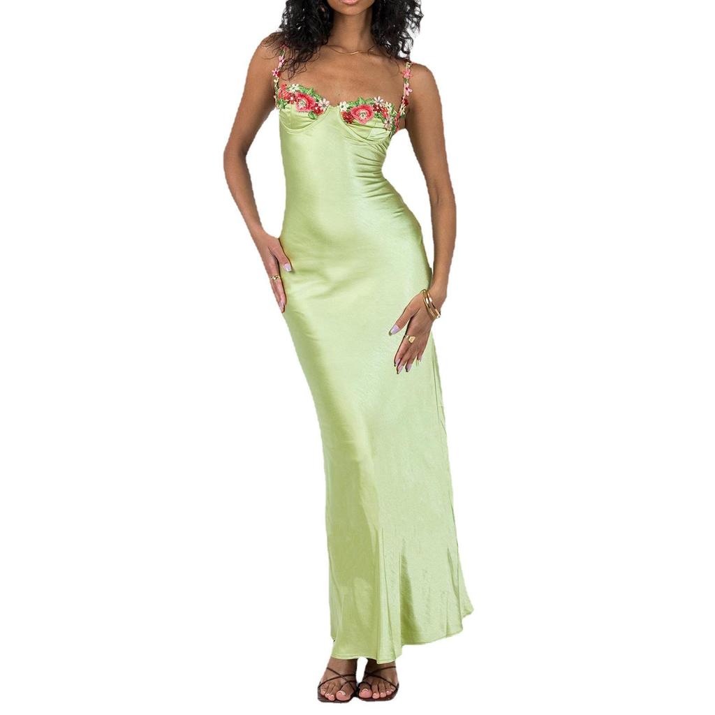 European and American Spring/Summer 2024 Embroidered Lace Sleeveless Solid Color Dress for Women