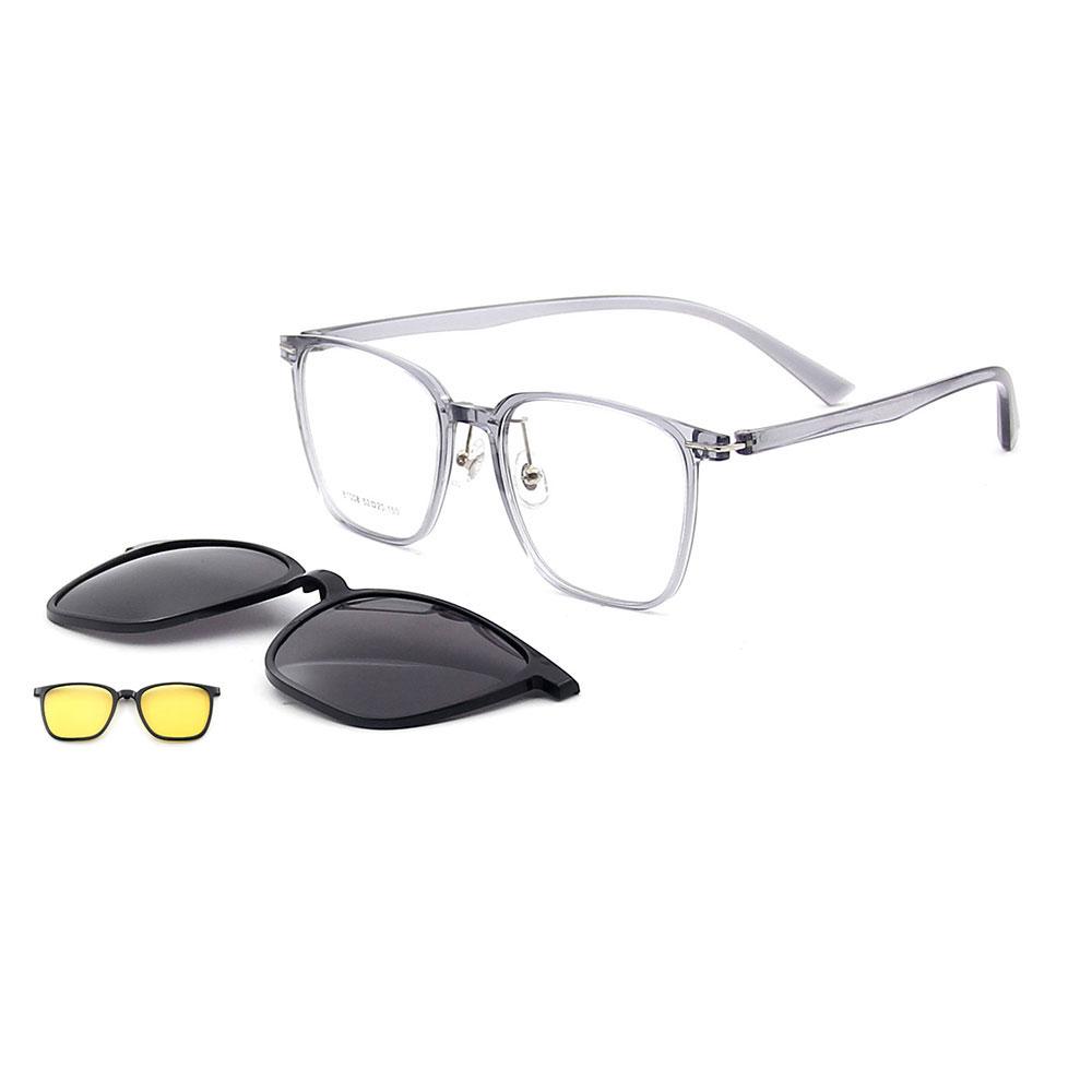 Stylish 3 In 1 Square Ultralight TR90 Men's Polarized Clip-On Sunglasses And Night Vision Glasses Frames for Driving & Outdoor