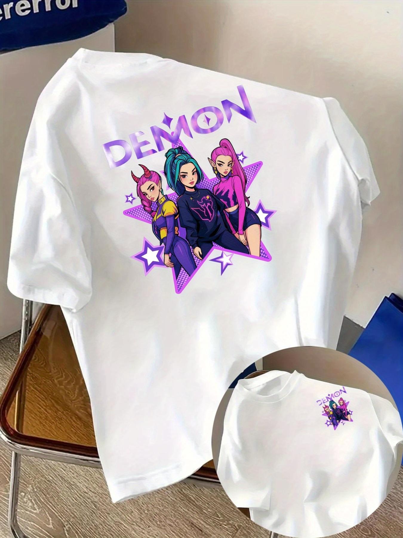 

Men s Demon Graphic T-shirt Purple Pink Cartoon Characters Stretchy Fabric Regular Fit Short Sleeve Tee For Gym Casual Outfits M