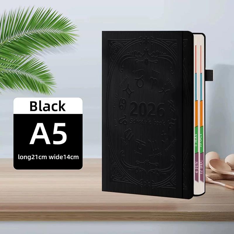 2026 A5 Textured Pu Portable Agenda Book English Calendar Book Notepads Creative Daily Planner Reminder Desktop Date Calendar