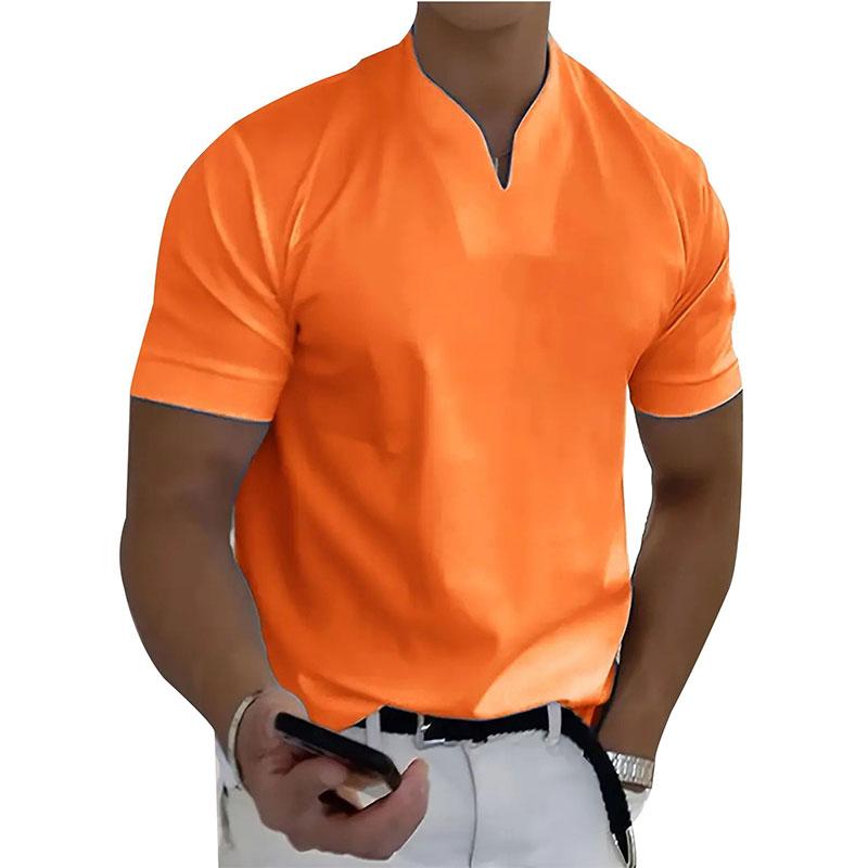 Summer New Muscle Men's Fitness T-shirt Elastic Cotton Short Sleeve Summer V-neck