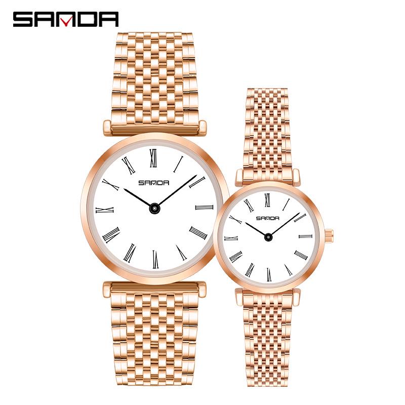 Sanda Women's Stylish Diamond Roman Numeral Waterproof Steel Band Watch
